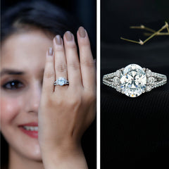Solitaire Cubic Zirconia Oval Engagement Ring with Side Stones
