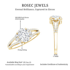 Solitaire Cubic Zirconia Oval Engagement Ring with Side Stones