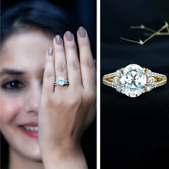 Solitaire Cubic Zirconia Oval Engagement Ring with Side Stones