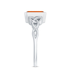 1.75 Carat Emerald Cut Lab Grown Orange Sapphire Diamond Bezel Set Engagement Ring