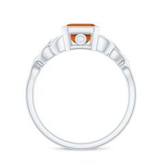 1.75 Carat Emerald Cut Lab Grown Orange Sapphire Diamond Bezel Set Engagement Ring
