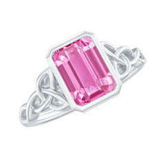2.7 carat Emerald Cut Lab Created Pink Sapphire Celtic Engagement Ring