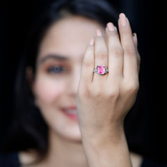 2.7 carat Emerald Cut Lab Created Pink Sapphire Celtic Engagement Ring