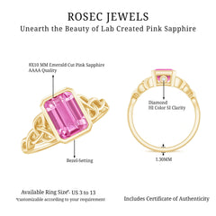2.7 carat Emerald Cut Lab Created Pink Sapphire Celtic Engagement Ring