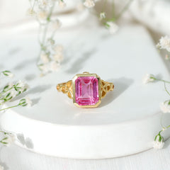 2.7 carat Emerald Cut Lab Created Pink Sapphire Celtic Engagement Ring