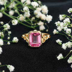 2.7 carat Emerald Cut Lab Created Pink Sapphire Celtic Engagement Ring