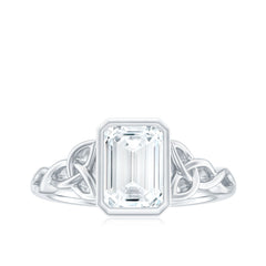 Emerald Cut Zircon Celtic Solitaire Engagement Ring