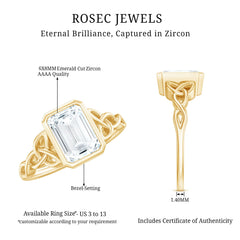 Emerald Cut Zircon Celtic Solitaire Engagement Ring