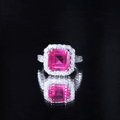 Lab Grown Pink Sapphire Statement Engagement Ring With Moissanite