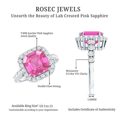 Lab Grown Pink Sapphire Statement Engagement Ring With Moissanite