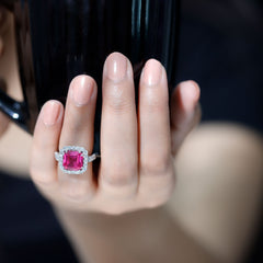 Lab Grown Pink Sapphire Statement Engagement Ring With Moissanite