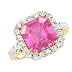 Lab Grown Pink Sapphire Statement Engagement Ring With Moissanite