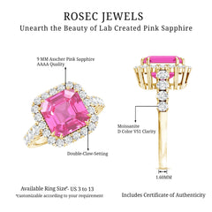 Lab Grown Pink Sapphire Statement Engagement Ring With Moissanite