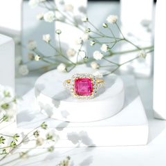 Lab Grown Pink Sapphire Statement Engagement Ring With Moissanite