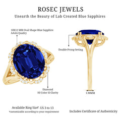 Certified 6 Carat Oval Lab Grown Blue Sapphire Retro Engagement Ring with Diamond