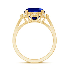Certified 6 Carat Oval Lab Grown Blue Sapphire Retro Engagement Ring with Diamond