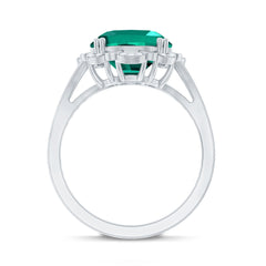 Vintage Looking 10X12mm Lab Created Emerald Engagement Ring with Diamond