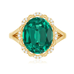 Vintage Looking 10X12mm Lab Created Emerald Engagement Ring with Diamond