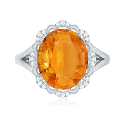 Certified 6 Carat Lab Grown Orange Sapphire Oval Engagement Ring with Diamond