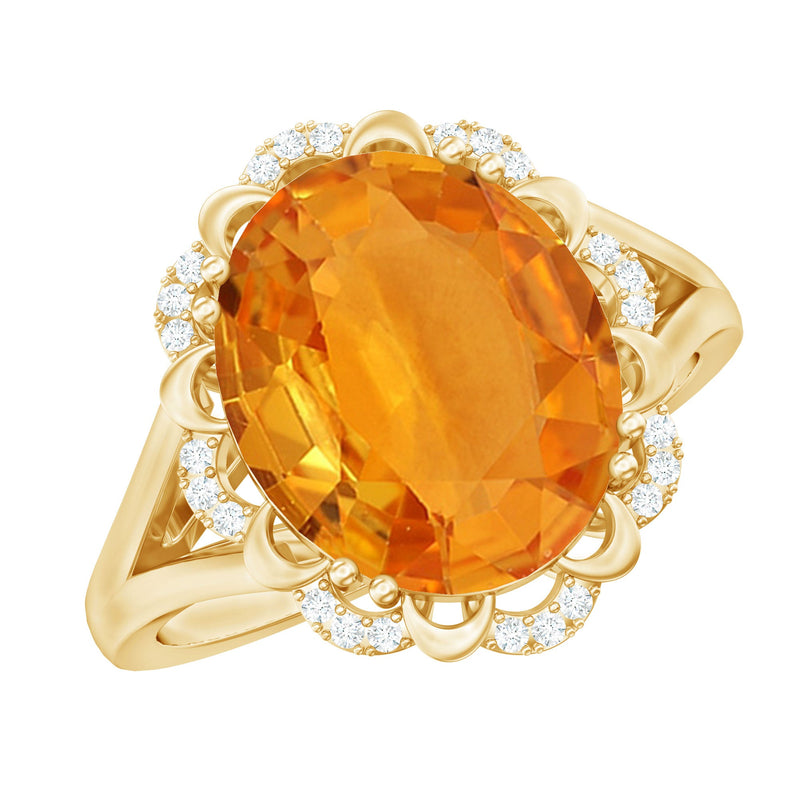Certified 6 Carat Lab Grown Orange Sapphire Oval Engagement Ring with Diamond
