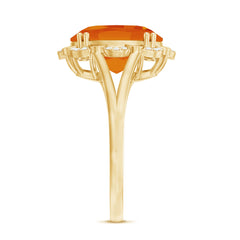 Certified 6 Carat Lab Grown Orange Sapphire Oval Engagement Ring with Diamond