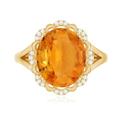Certified 6 Carat Lab Grown Orange Sapphire Oval Engagement Ring with Diamond