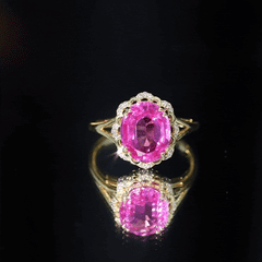 Oval Lab Created Pink Sapphire Huge Engagement Ring with Diamond