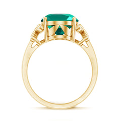 Certified 10X14 mm Lab Grown Emerald Statement Engagement Ring with Diamond
