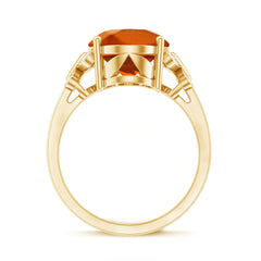 6 Carat Lab Grown Orange Sapphire Oval Engagement Ring with Diamond Butterfly