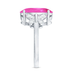 Created Pink Sapphire Oval Engagement Ring with Diamond