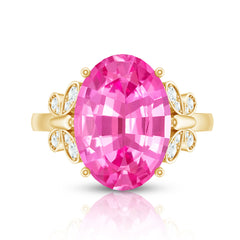 Created Pink Sapphire Oval Engagement Ring with Diamond