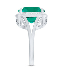Certified 12 mm Lab Grown Emerald Cushion Cut Engagement with Diamond Halo