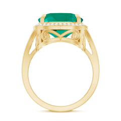Certified 12 mm Lab Grown Emerald Cushion Cut Engagement with Diamond Halo