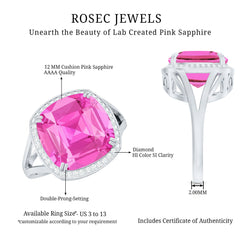 6 Carat Cushion Cut Lab Created Pink Sapphire Huge Engagement Ring