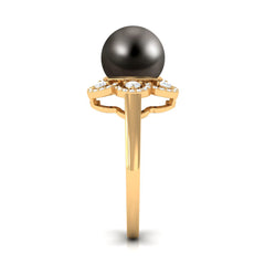Natural Tahitian Pearl Flower Cocktail Ring with Diamond