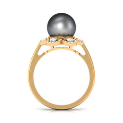 Natural Tahitian Pearl Flower Cocktail Ring with Diamond