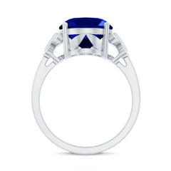 Certified Oval 6 Carat Lab Grown Blue Sapphire Statement Engagement Ring with Diamond