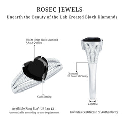 Created Black Diamond Heart Engagement Ring with Diamond