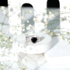 Created Black Diamond Heart Engagement Ring with Diamond