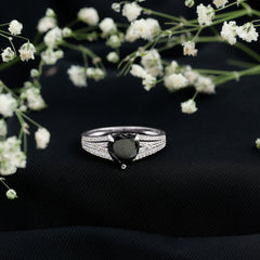 Created Black Diamond Heart Engagement Ring with Diamond
