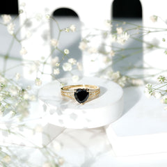 Created Black Diamond Heart Engagement Ring with Diamond