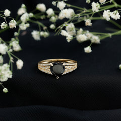 Created Black Diamond Heart Engagement Ring with Diamond