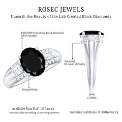 Certified Lab Grown Black Diamond Oval Engagement Ring with Diamond