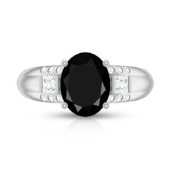 Certified Lab Grown Black Diamond Oval Engagement Ring with Diamond