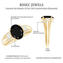 Certified Lab Grown Black Diamond Oval Engagement Ring with Diamond