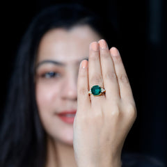 Lab Grown Emerald 12mm Cushion Cut Engagement Ring with Diamond Trio