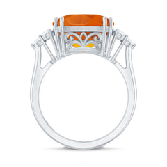 9 Carat Lab Grown Orange Sapphire Cushion Cut Engagement Ring with Diamond Trio