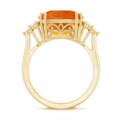 9 Carat Lab Grown Orange Sapphire Cushion Cut Engagement Ring with Diamond Trio