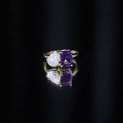 Real Amethyst and Moissanite Toi Et Moi Ring