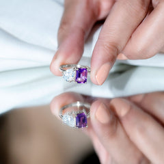 Real Amethyst and Moissanite Toi Et Moi Ring